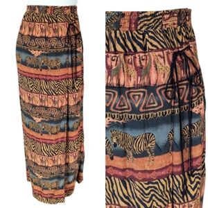 Vintage Safari Skirt Long Zebra Giraffe Sz Large Maxi Pull On Wrap Look Brown